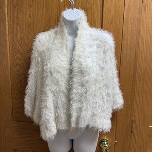 Anthropologie Knitted & Knotted Cream Faux Fur Open Front Cardigan - XS